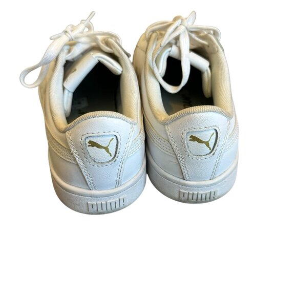 Puma Vikky Leather Sneaker White Gold Logo Lace-Up Tennis Shoes Size 8 Women's - Picture 5 of 13